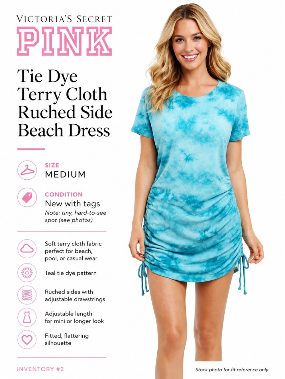 Victoria’s Secret PINK Tie Dye Terry Cloth Ruched Side Beach Dress Size Medium